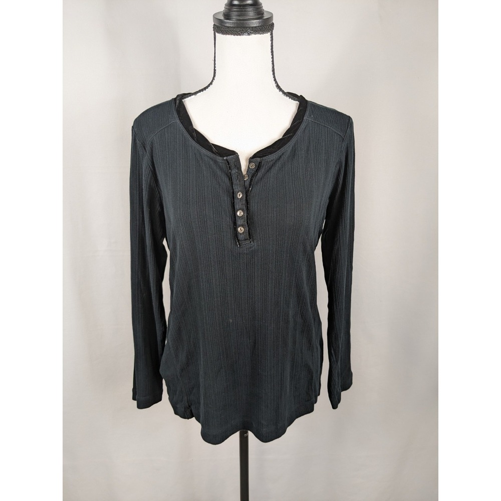 Y2K Vtg Eddie Bauer Henley Shirt Velvet Womens L Top Bella Fairy Grunge 2946